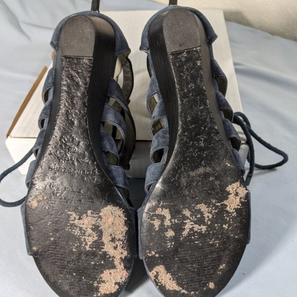 Colin Stuart size 6 Blue Suede Gladiator Sandals Shoes Flat lace up GUC! - Picture 7 of 8
